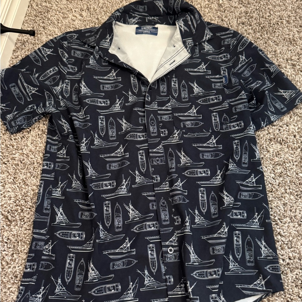 AFTCO Navy Blue Boat Print Men's Shirt
